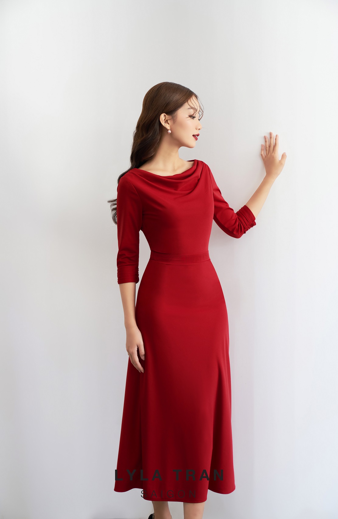 ĐẦM CỔ ĐỔ TAY LỬNG PHOM A THANH LỊCH (EVAN DRESS)