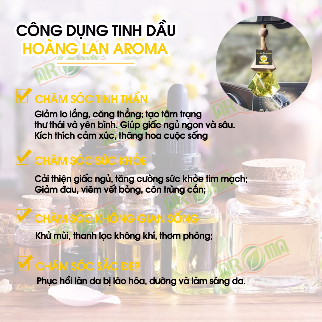 Tinh dầu Ngọc Lan Tây (Hoàng Lan) AROMA Y-Lang essential oil, tinh dầu thiên nhiên, chai kim cương tự khuếch tán treo ô tô, treo thơm phòng
