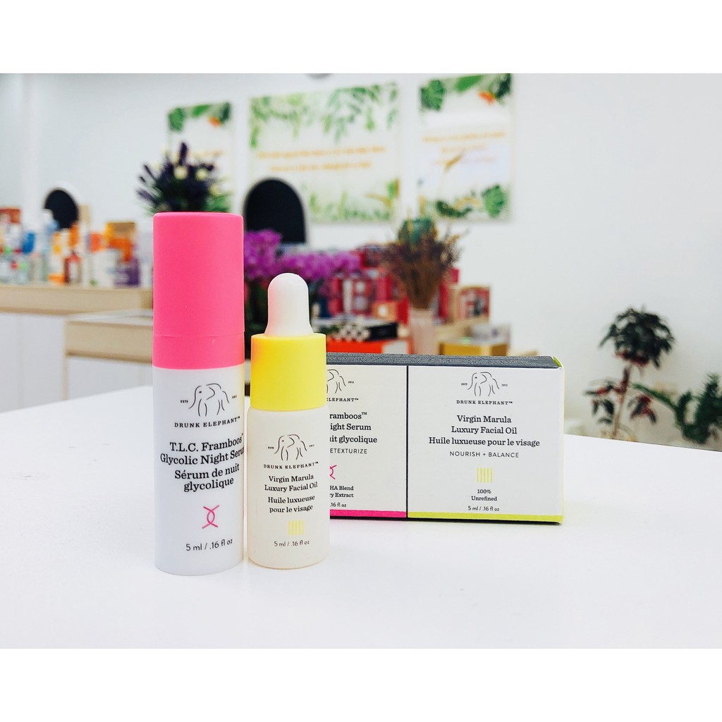[BILL US] Bộ dưỡng da Drunk Elephant TLC Framboos 5ml + Marula Oil 5ml set