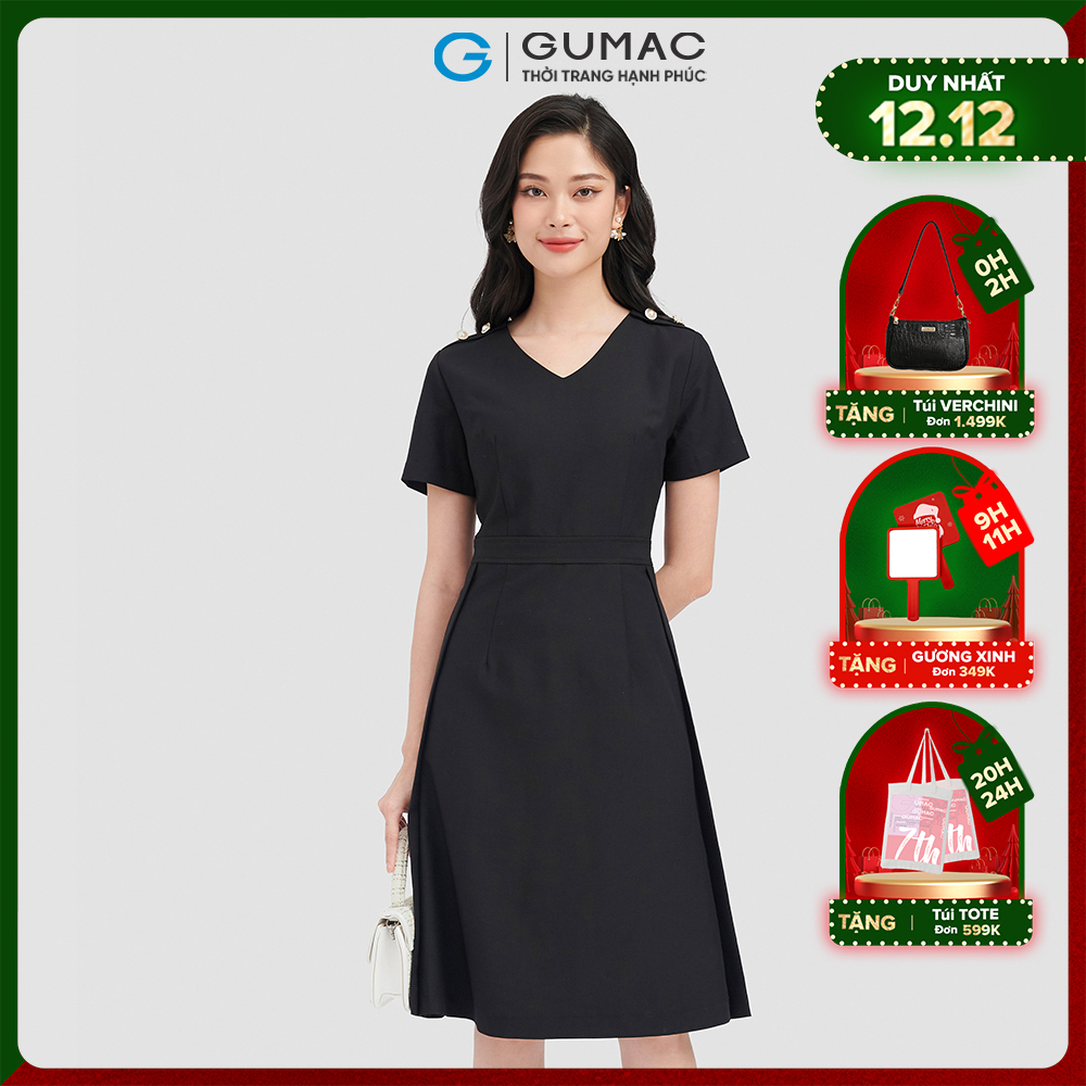 Đầm form A GUMAC, đầm rã eo phối nút LD0916