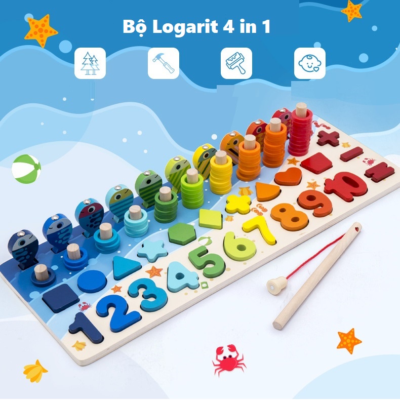 Đồ chơi bộ câu cá Logarit 4 in 1 xếp hình bằng gỗ cho bé KB2160151