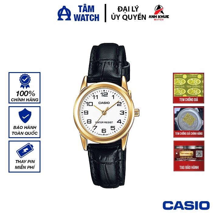 Đồng hồ nữ dây da Casio Standard chính hãng Anh Khuê LTP-V001GL-7BUDF (25mm)