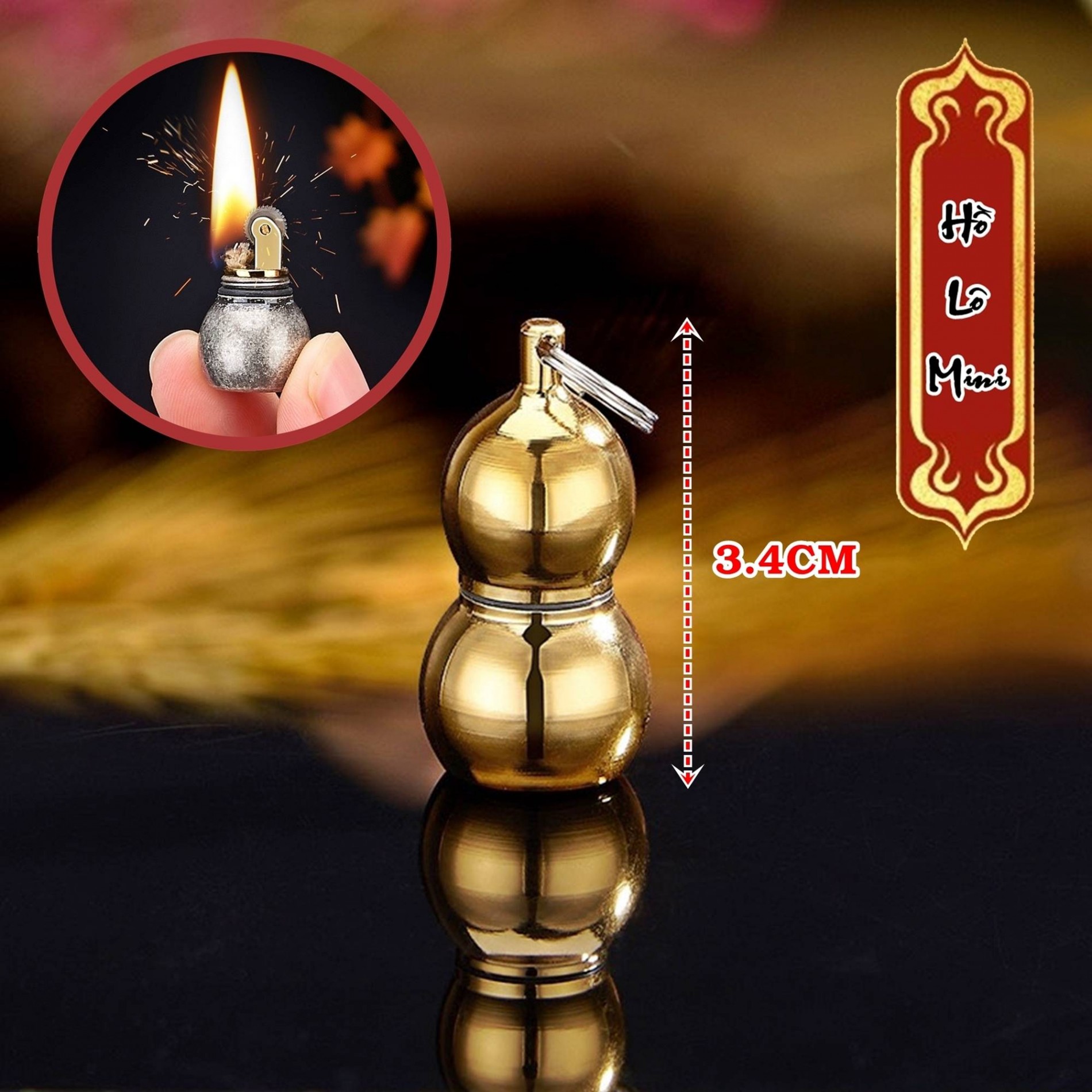 Bật lửa xăng đá - móc khóa hồ lô mini