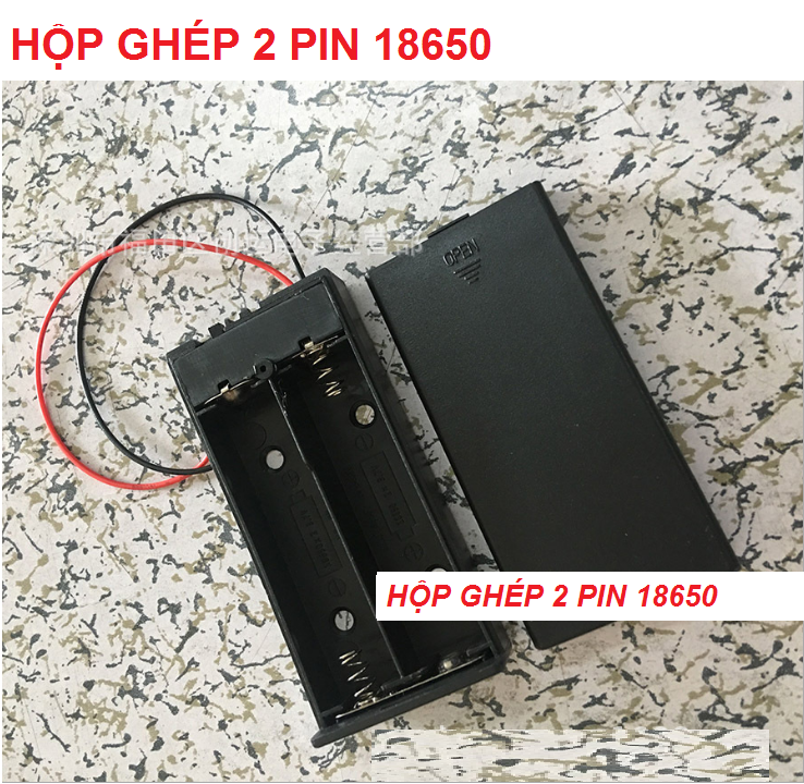 Hộp ghép 2 cell pin 18650 có nắp và công tắc nguồn ra