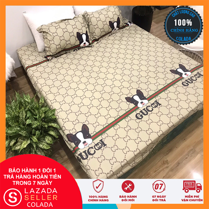 Bộ ga gối mẫu GUCCI DOG cotton poly [ Được trả hàng bất kể lí do gì ] remato