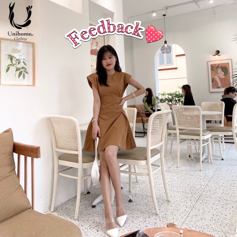 Đầm Tay Cánh Tiên Eo Cong Xếp Li Trẻ Trung