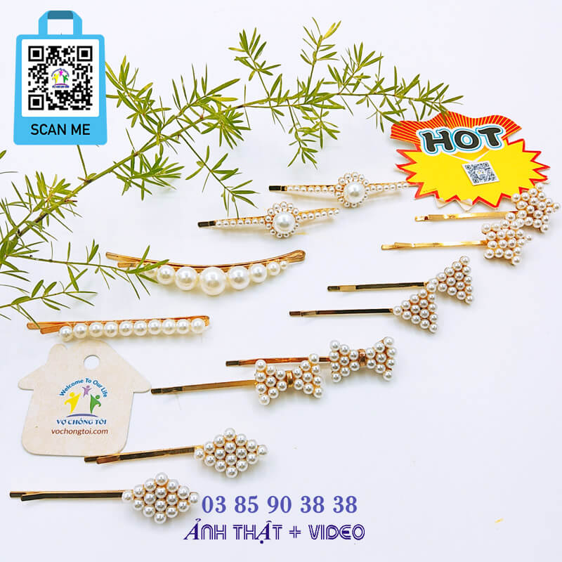 Kẹp tóc nữ Hàn Quốc cute, phụ kiện nữ cao cấp, cặp tóc mái cho bé gái ngọc trai siêu sang chảnh - thương hiệu Vợ Chồng Tôi