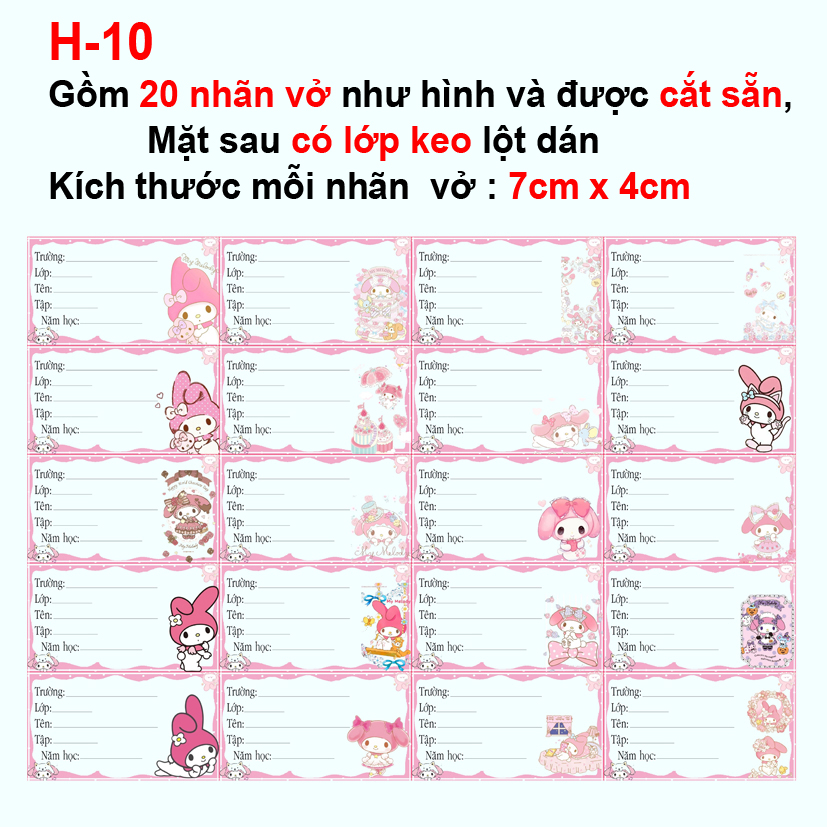 Nhãn vở My Melody - Nhãn dán My melody (1 set 20 nhãn vở khác nhau)