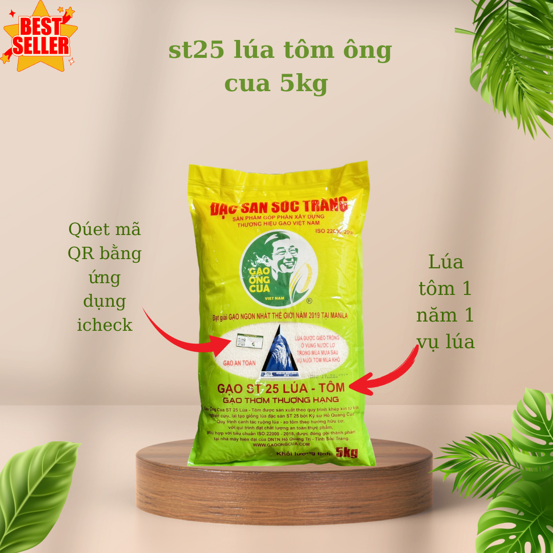 10kg gạo st25 Lúa tôm ông cua compo 2túi x5kg