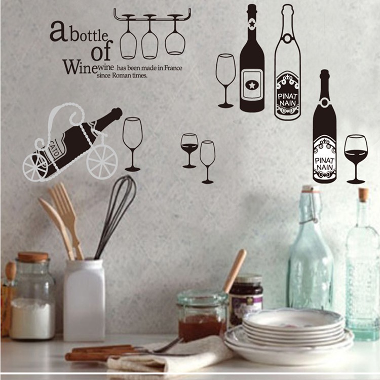 Decal dán tường trang trí chai rượu