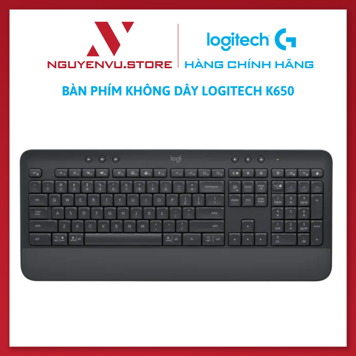 Bàn Phím Không Dây Logitech Signature K650 - Nhỏ gọn, gác tay tích hợp, tương thích Mac , Bluetooth & USB Bolt - Hàng chính hãng