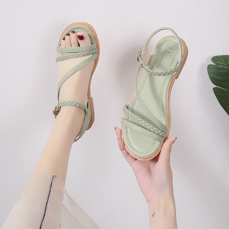 Echo Times Shoes StoreMùa hè 2024, mẫu dép mới của nữ phiên bản Hàn Quốc với những chiếc giày dệt lộ liễu nữ tính, thanh lịch, giản dị