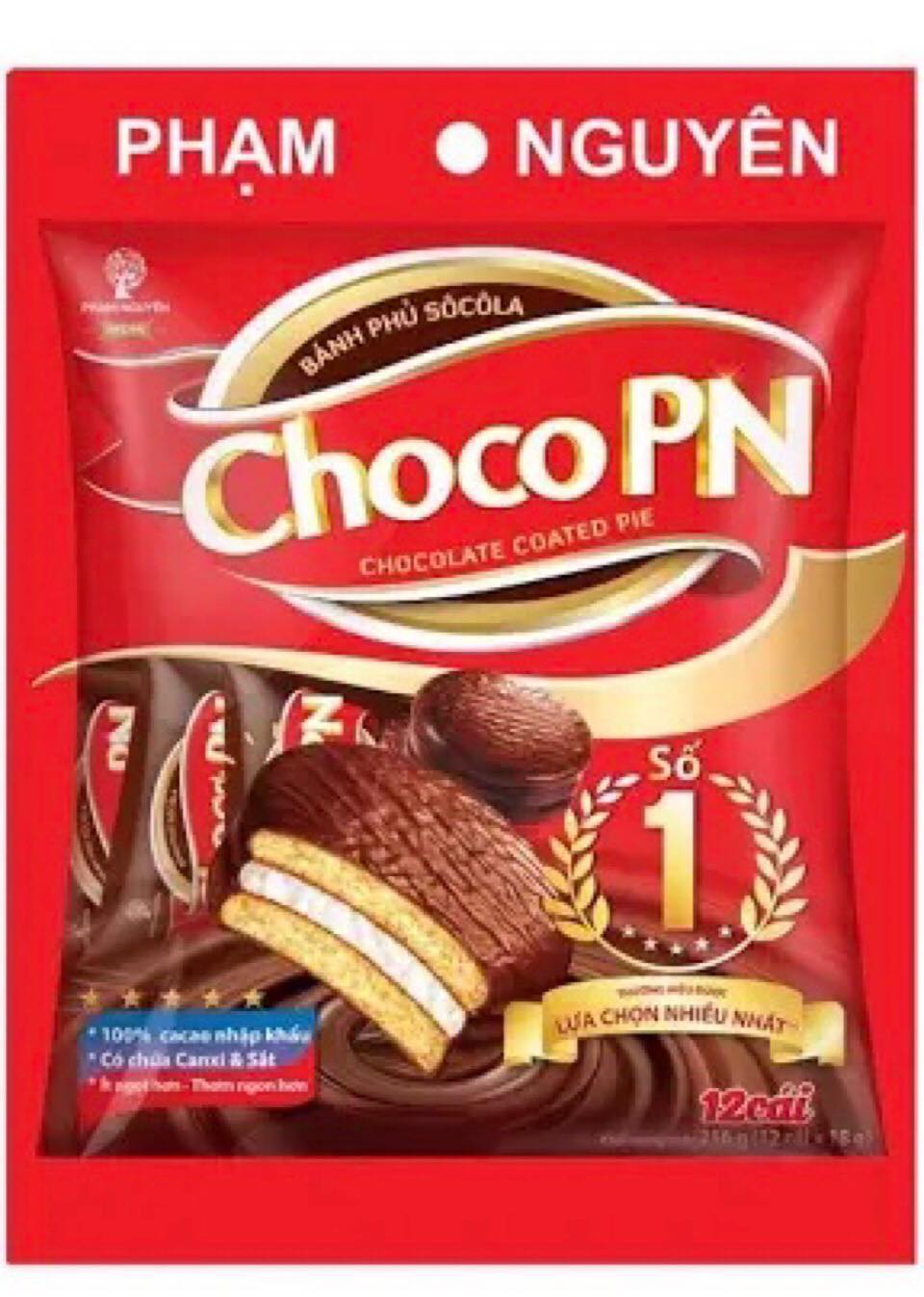 Bánh Chocopie phủ socola / dưa hấu Phạm Nguyên bịch 12 bánh