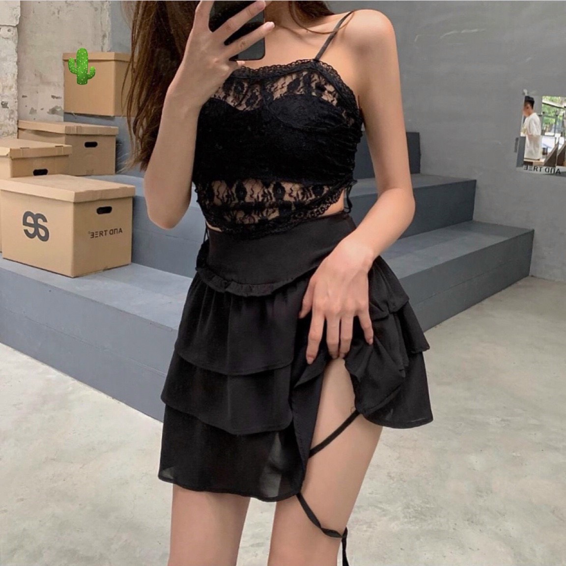 Chân váy 3 tầng kèm dây cột đùi nữ tính siêu đẹp