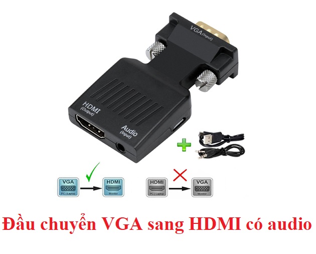 Đầu chuyển đổi VGA sang HDMI có Audio giá rẻ