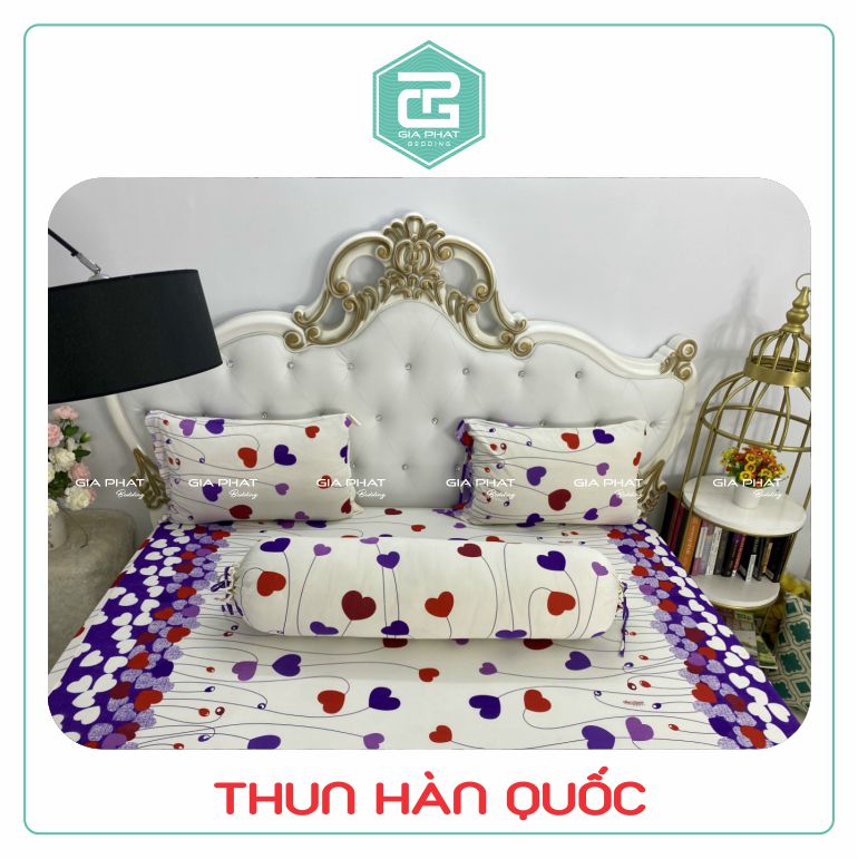 Bộ ga gối Thun Lạnh Hàn Quốc {4 món} họa tiết ( 1 ga bọc + 2 vỏ gối nằm + 1 vỏ gối ôm )