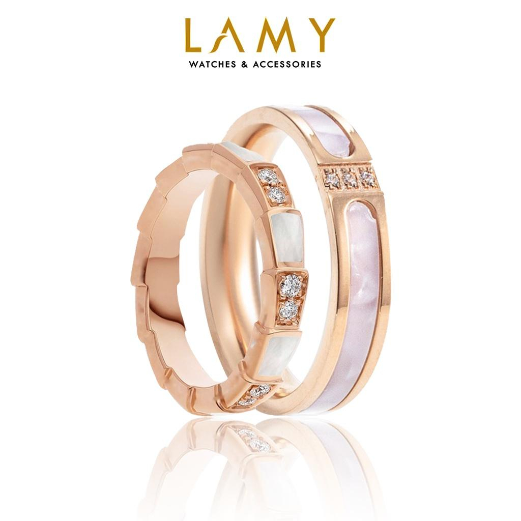 Nhẫn cặp đôi LAMY Stone Inlaid Rose Gold Ring 8047 & 8021
