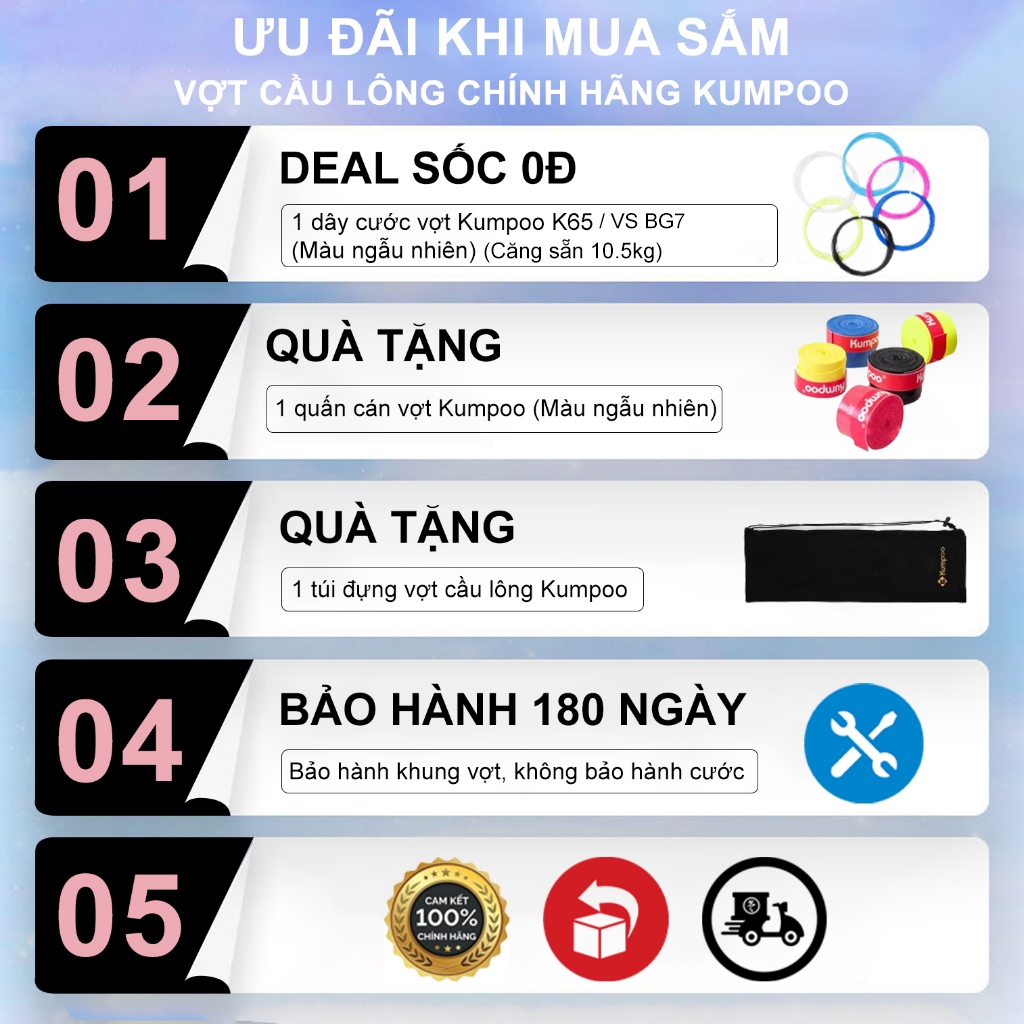 Vợt cầu lông chính hãng Kumpoo Power Control E55LS, E56LS, E57LS, E58LS, E89LS khung carbon cao cấp cho mọi người chơi