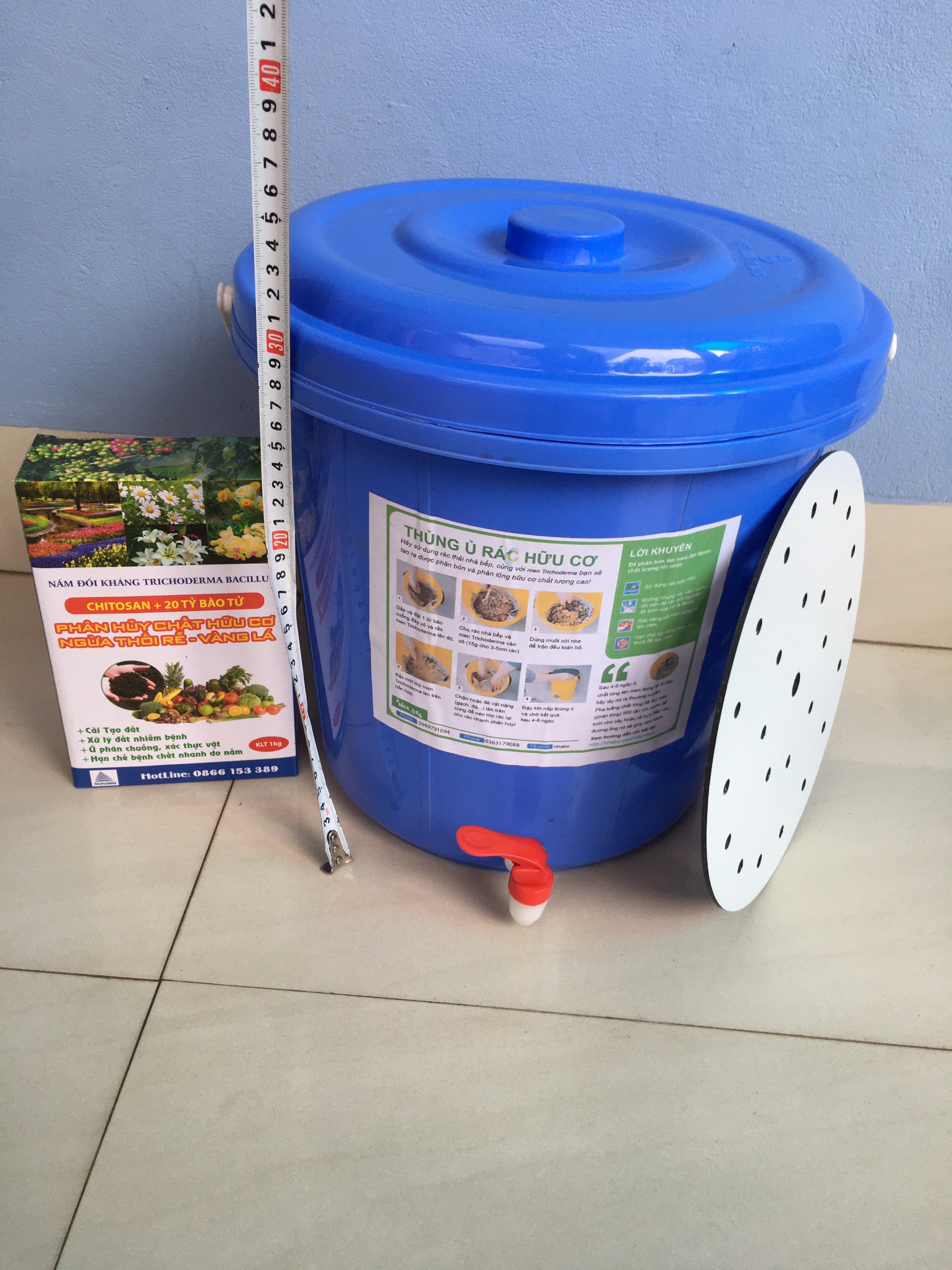 combo 2 thùng ủ rác 15L + 3 hộp men ủ Trichoderma loại 1kg {hàng loại 1}