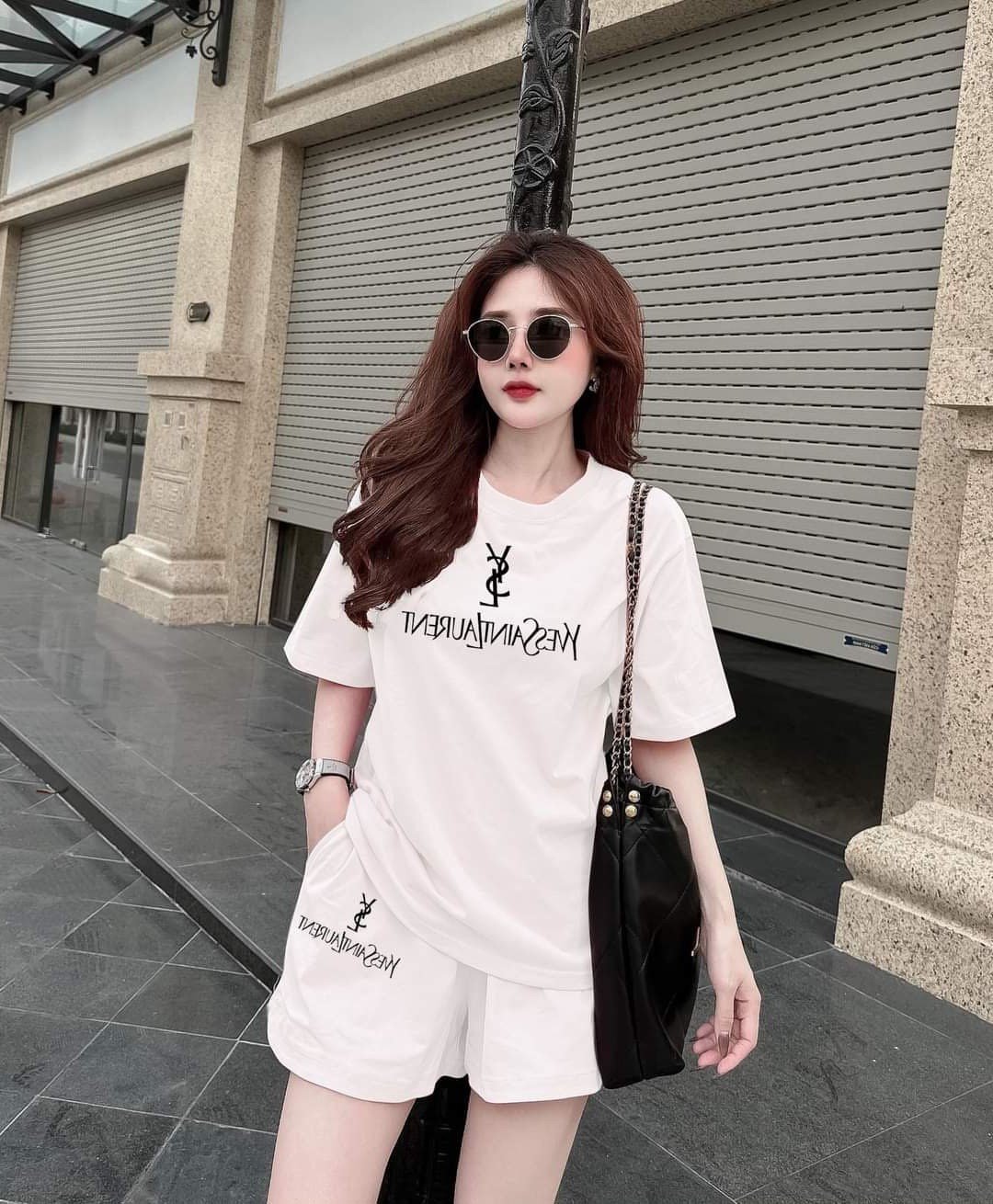 BỘ SHORT COTTON YSL LOGO THÊU CAO CẤP