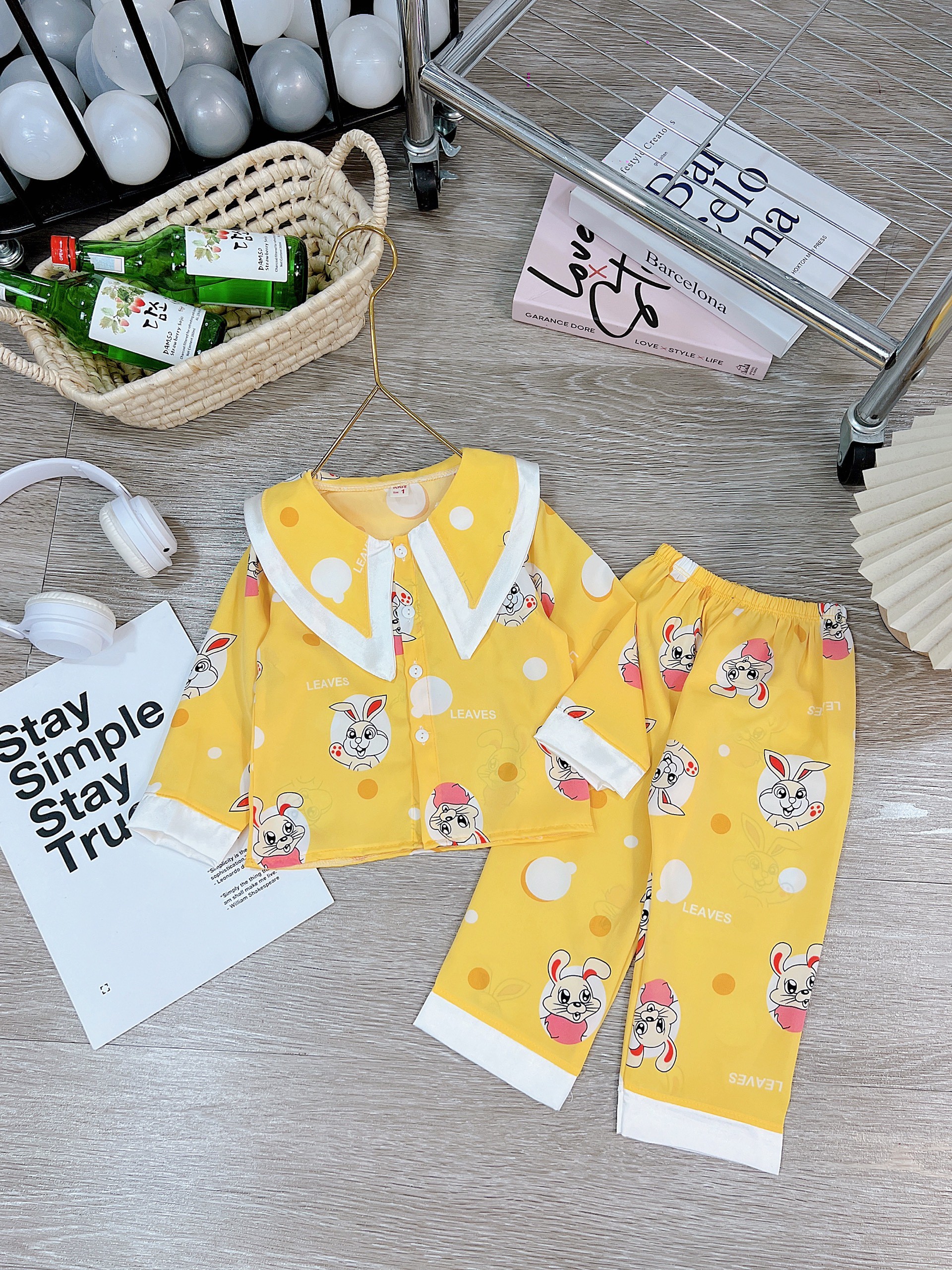 Đồ bộ bé gái, bộ ngủ dài tay pijama cho bé gái size 8-20kg chất lụa mềm mịn mát