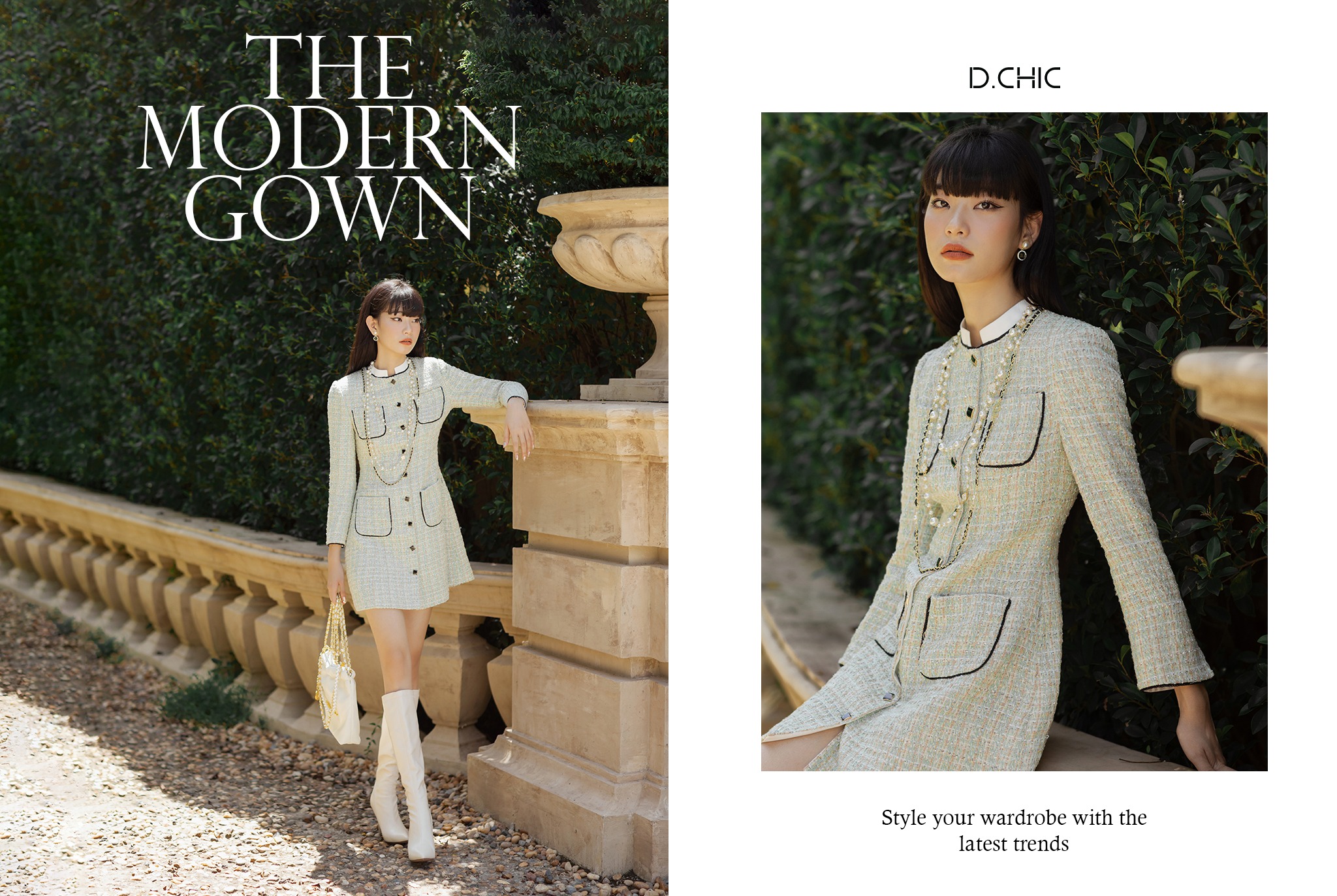 D.CHIC Váy tweed ôm phối cổ 1 hàng cúc MS: 2813334