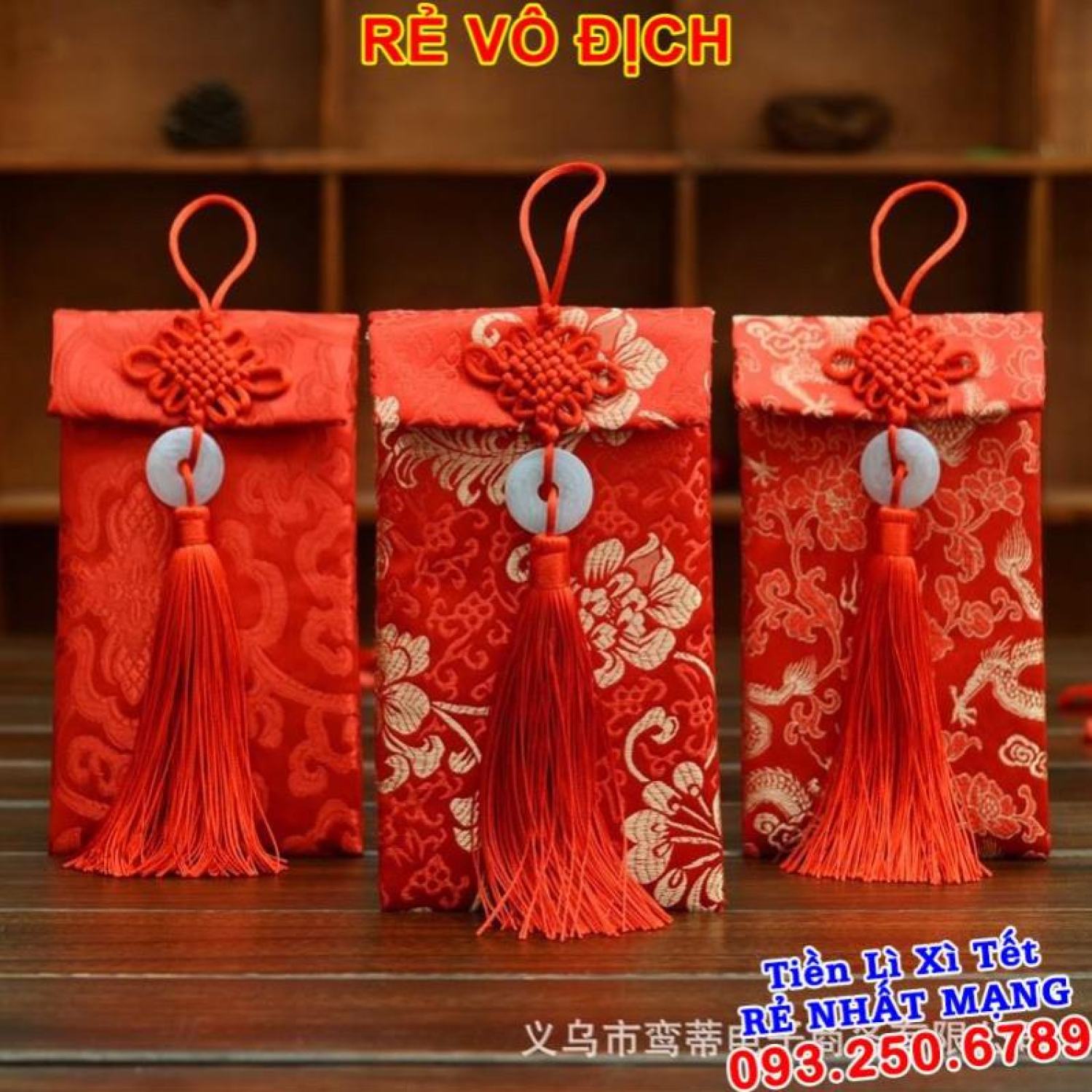 Bao lì xì gấm - hoa văn rồng ngọc bội dọc