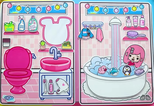 Ngôi nhà búp bê giấy Toca Boca -cún cưng và cô be tóc hồng