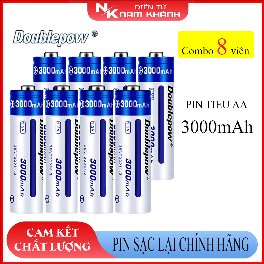 Combo 8 viên Pin tiểu sạc AA 3000mAh Doublepow cao cấp (pin xanh)