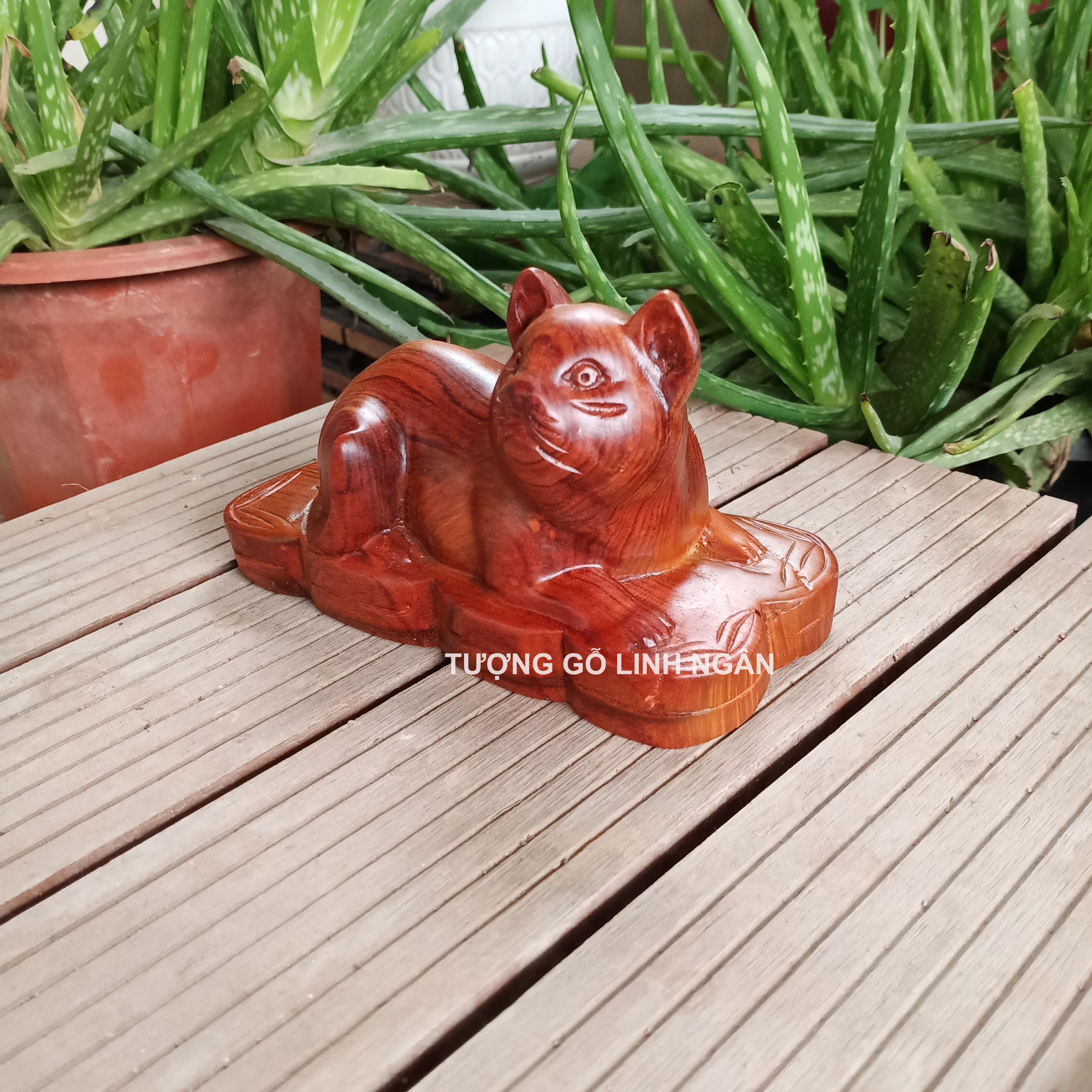 Tượng Mèo gỗ hương (Cao 8, ngang 15, sâu 6 cm)