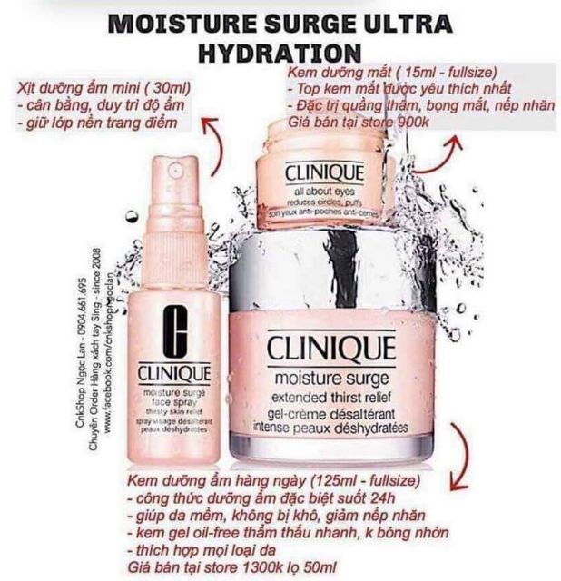 Sét dưỡng da 3 món Clinique ( kem 125ml+ xịt khoáng 30ml+ kem mắt 15ml)