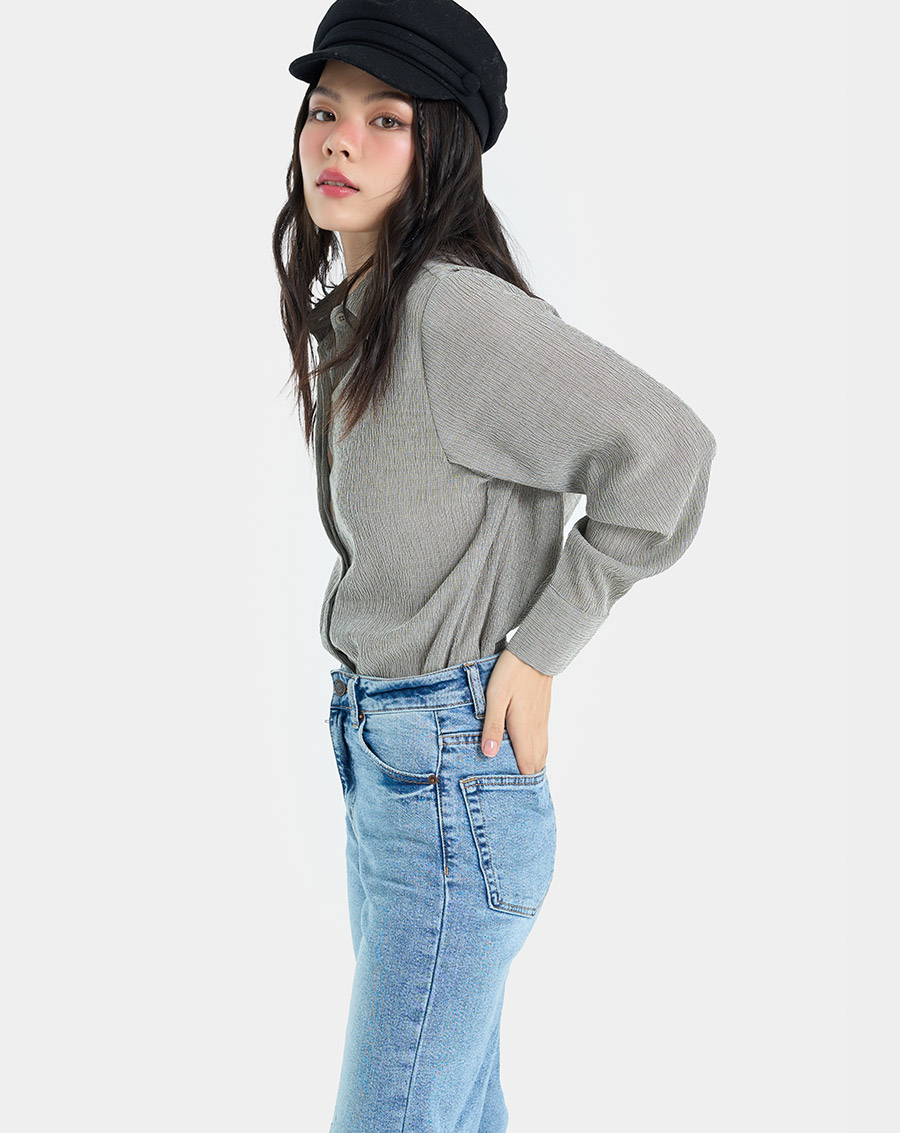 Áo Sơ Mi Nữ Thời Trang JUNO Dài Tay Rập Nhăn JNASM019