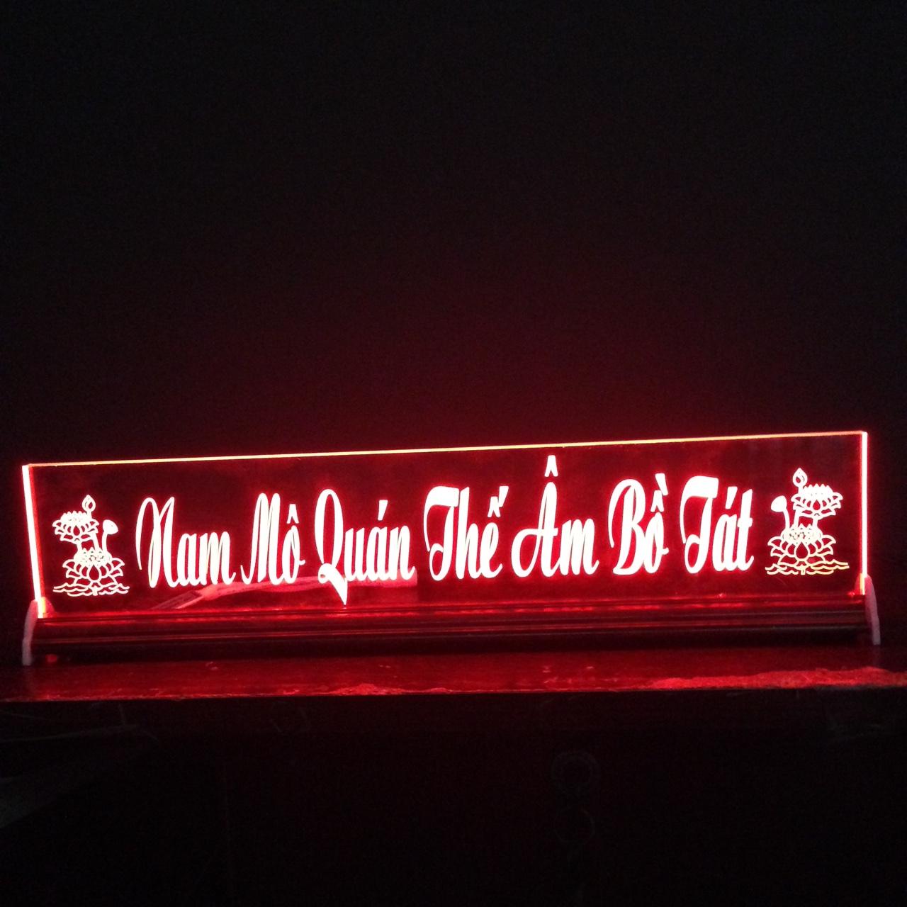 Tranh điện -  đèn led đổi màu - Nam Mô Quán Thế Âm BỒ Tát (có hoa sen hai bên) - cao 9cm x dài 30cm