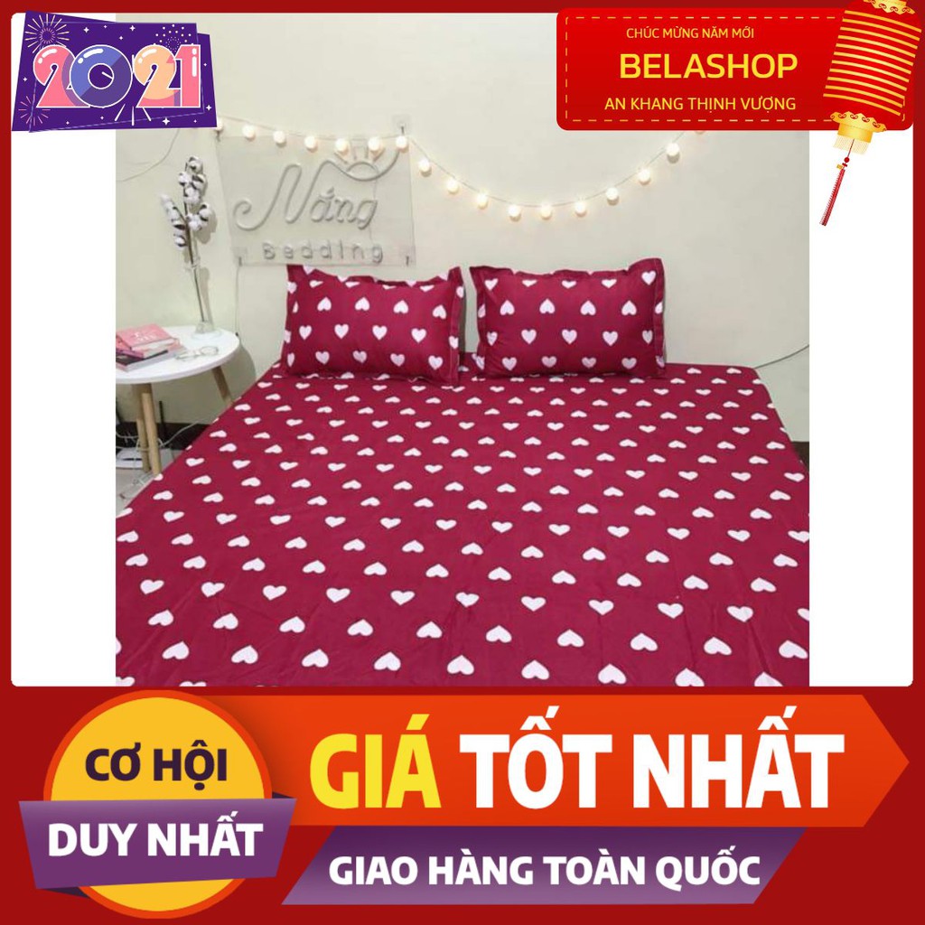 Bộ ga gối cotton poly gồm 1ga 2 vỏ gối rẻ tp hcm chát chọn mẫu-tim đỏ