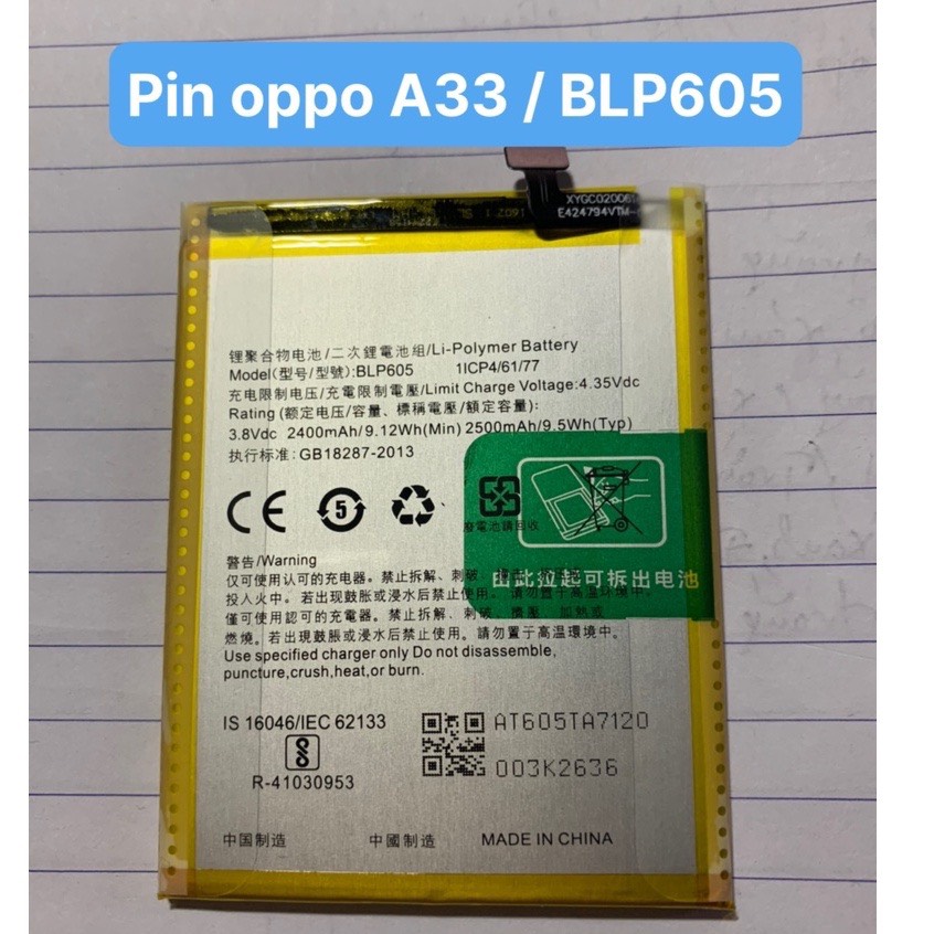 Pin oppo blp605 / a33 / a35 / f1w / 3200mah - zin hãng - có bảo hành