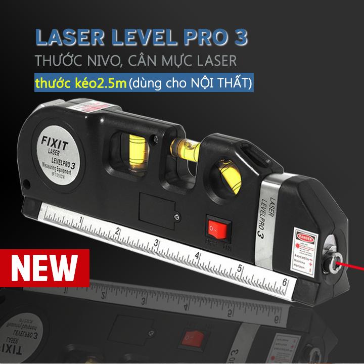 Thước đo khoảng cách bằng laser cầm tay giá rẻ PRO 3 (Đen) - Đa chức năng: ni vô nằm đứng xiên 45 ° thước rút 2.5m thước ngắn 15cm laser đo cân bằng ngang