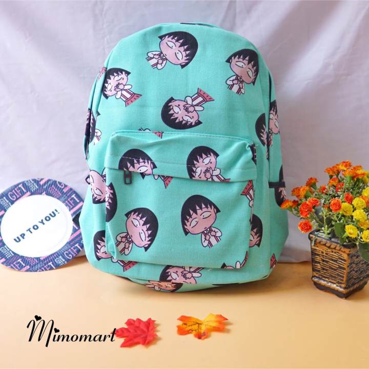 Balo đi học vải canvas hoạ tiết maruko dễ thương - Mimomart HN