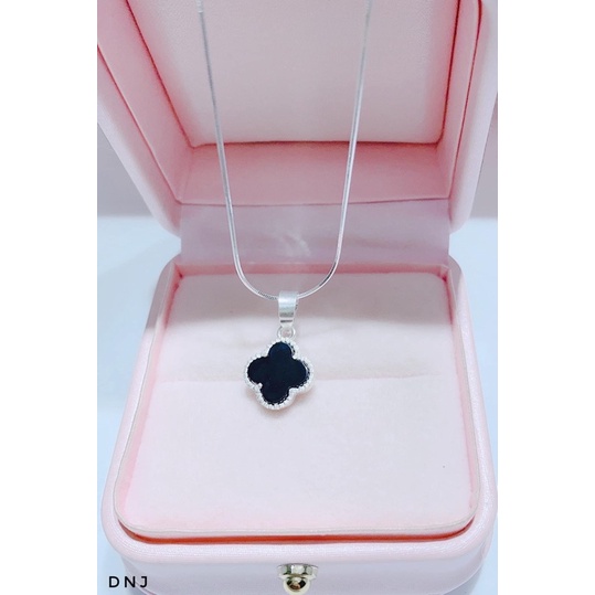 Mặt dây chuyền nữ cỏ 4 lá đá đen may mắn - THJ SILVER