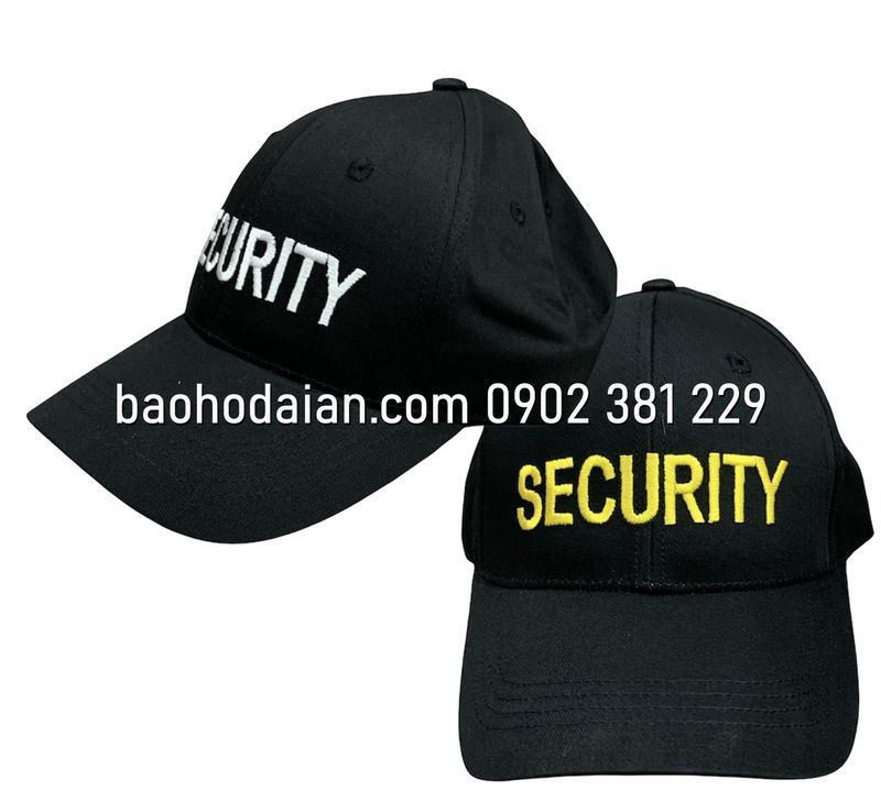 Mũ bảo vệ, vệ sĩ màu đen thêu logo Security cao cấp