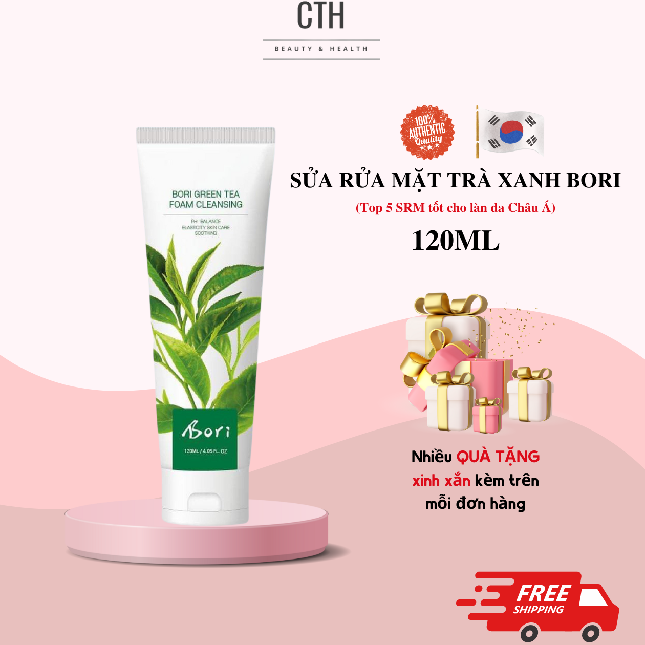 [Nhập Khẩu 100%] Sữa Rửa Mặt Trà Xanh Bori - Sạch Sâu, Ngừa Mụn, Dưỡng Trắng, Dịu Nhẹ Cho Da 120ml