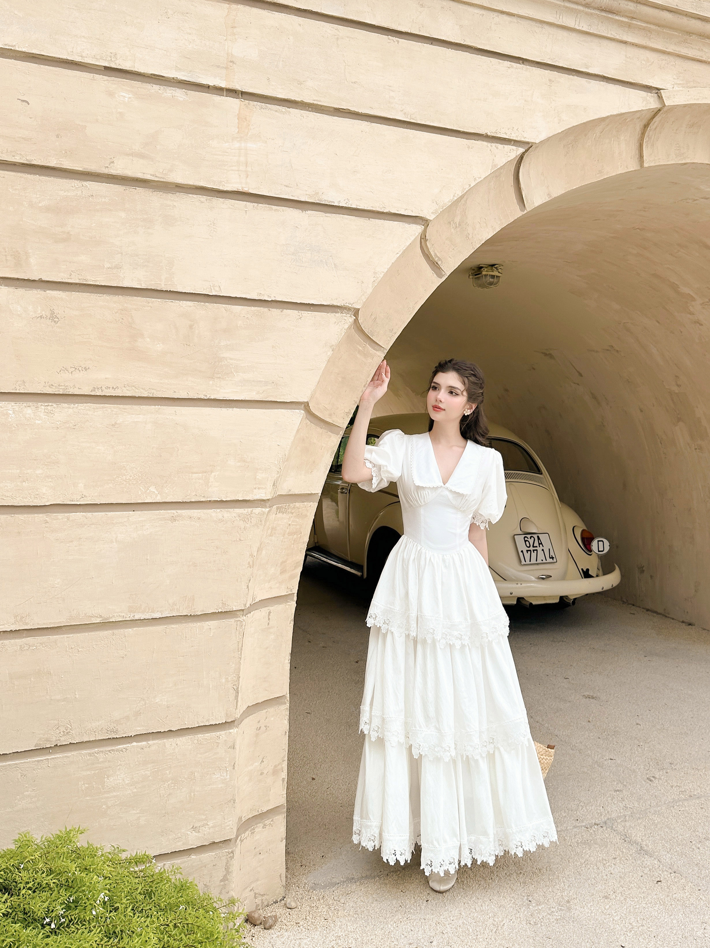 Sò vintage - charlie đầm maxi viền ren ba tầng