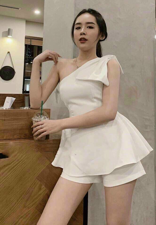 Set áo nơ lệch vai peplum sang chảnh quyến rũ qcsa