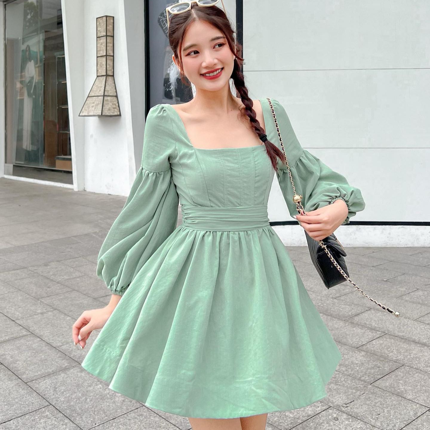 Đầm POLIE - Đầm tay phồng nhún eo