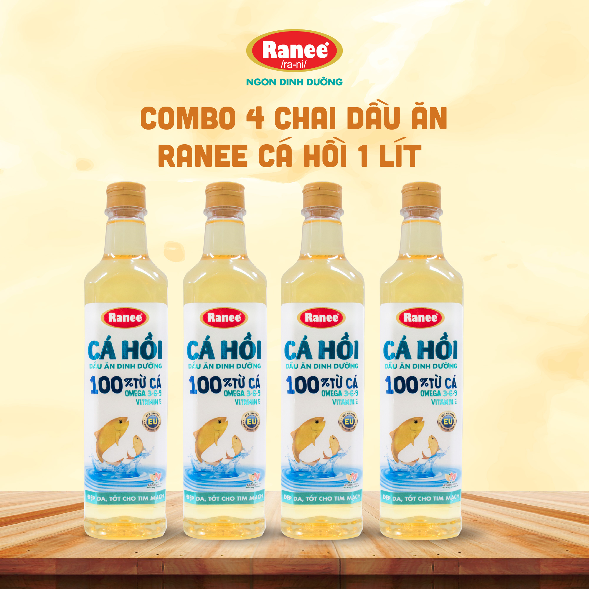 Combo 2 chai dầu ăn Ranee CÁ HỒI 2 lít (hoặc 4 chai 1 lít)
