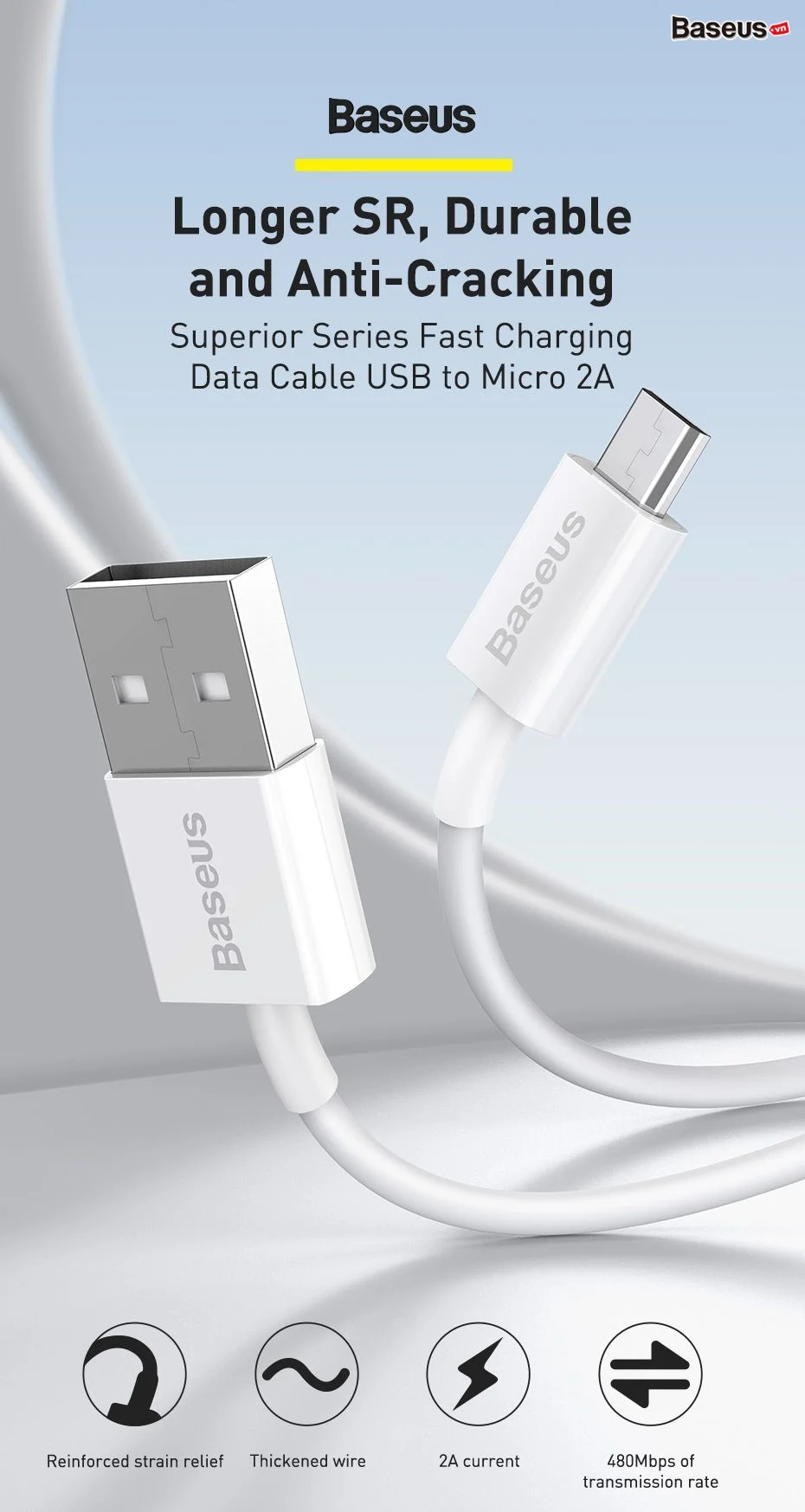 Cáp sạc nhanh Micro USB Baseus Superior Series Fast Charging Data Cable ( 2A, 480Mbps, USB to Micro, Quick Charging & Sync Data TPE Cable)