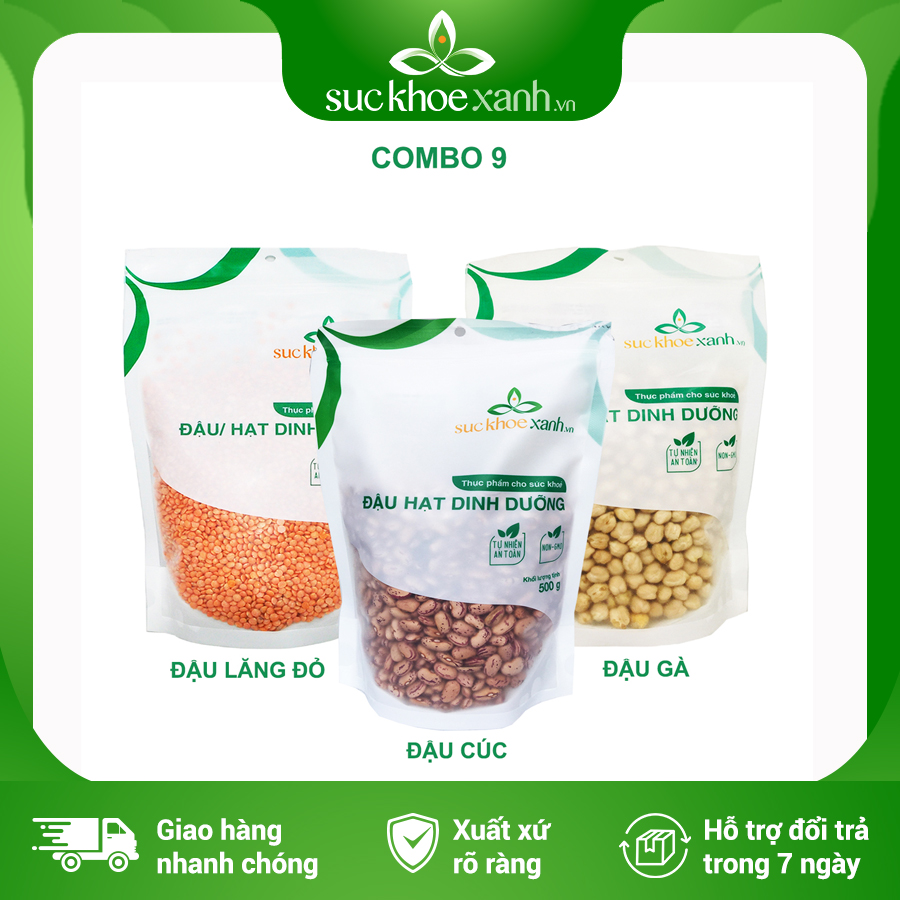 Combo 9 đậu gà & đậu lăng đỏ nguyên hạt & đậu cúc - 500g/túi