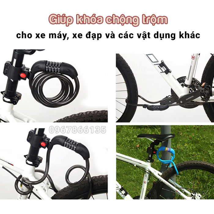 Khóa dây xe đạp chống trộm mật mã 5 số