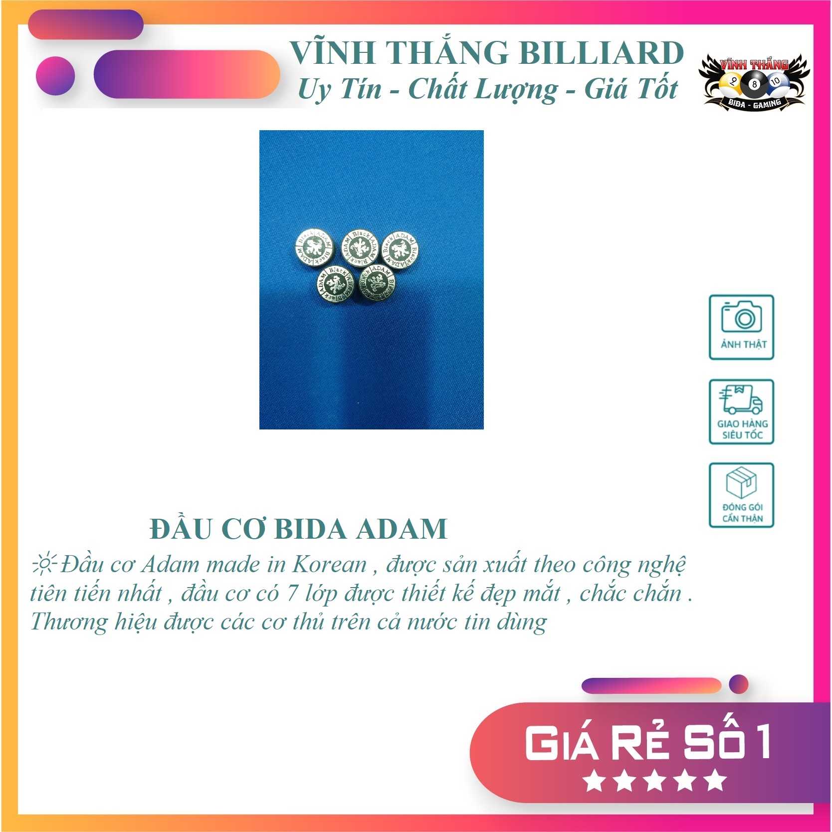 Đầu Cơ Bida Adam (Đầu Tẩy Cơ Bida Adam) - 7 Lớp Đánh Ngon Bén