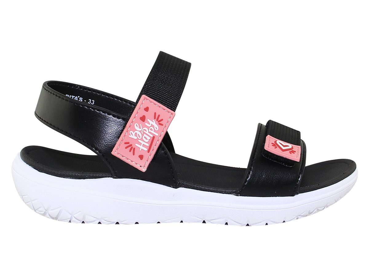 Sandal đế bằng bé gái Bita's SOB.284 (Đen + Hồng thạch anh + Kem)