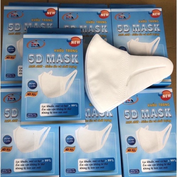 (Hộp 10 Cái) Khẩu Trang 5D Mask Quai Vải Nam Anh Không Đau Mỏi Tai